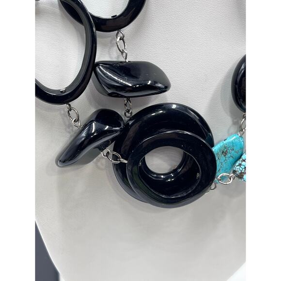 Chicos Turquoise Howlite Black Acrylic Chain Chunky Boho‎ Statement Necklace NWT - Picture 5 of 8
